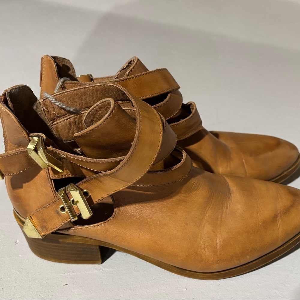 Seychelles Brown Leather Ankle Boots with Gold Buckles